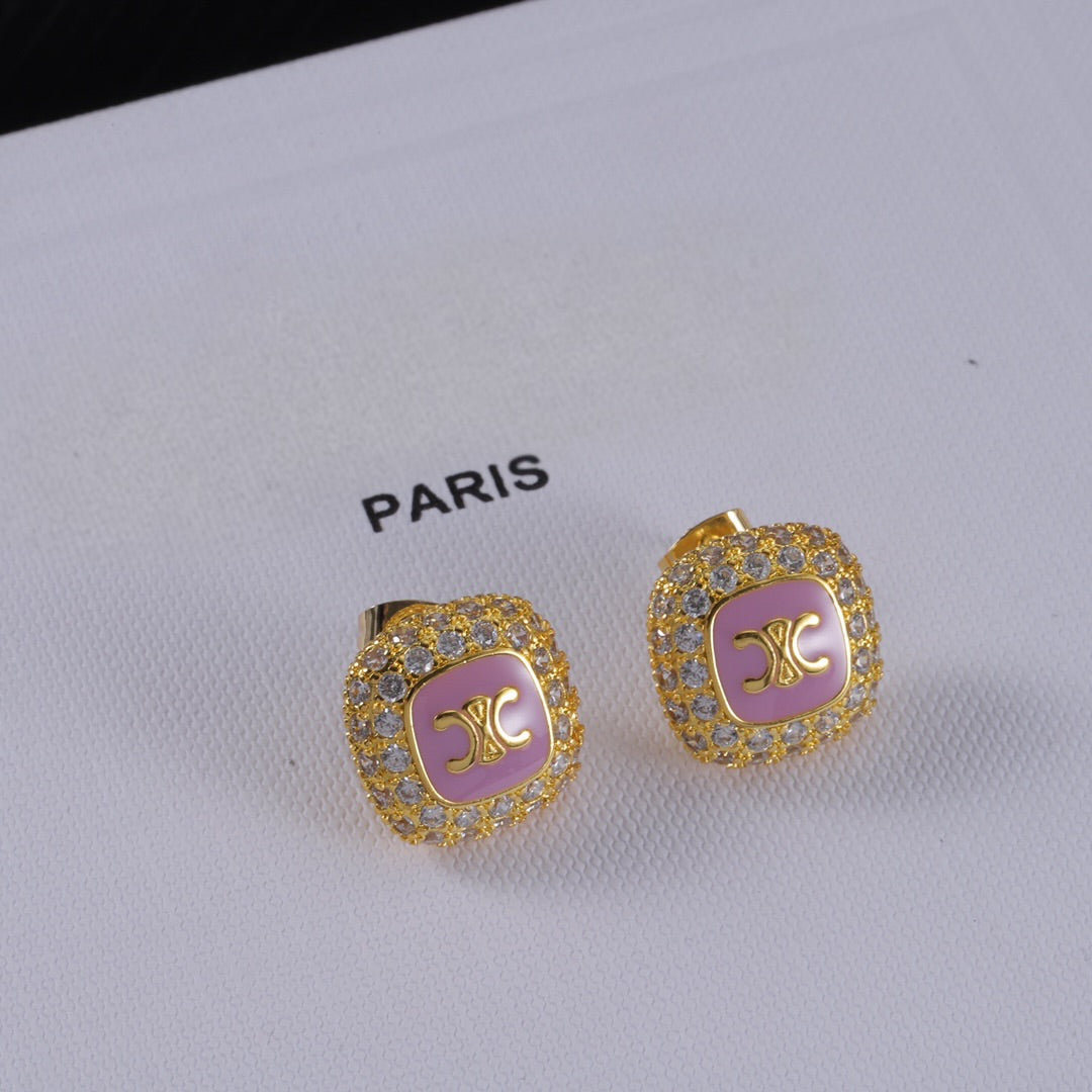 Pink Square Earrings